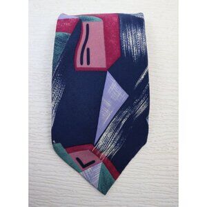 COURREGES HOMME- MEN'S BLUE GEOMETRIC PRINT 100% SILK TIE - ITALIAN SILK